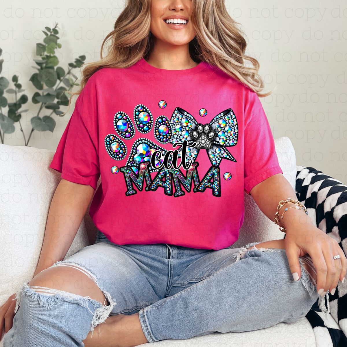 COQUETTE CAT MAMA *FAUX RHINESTONES* - DTF TRANSFER