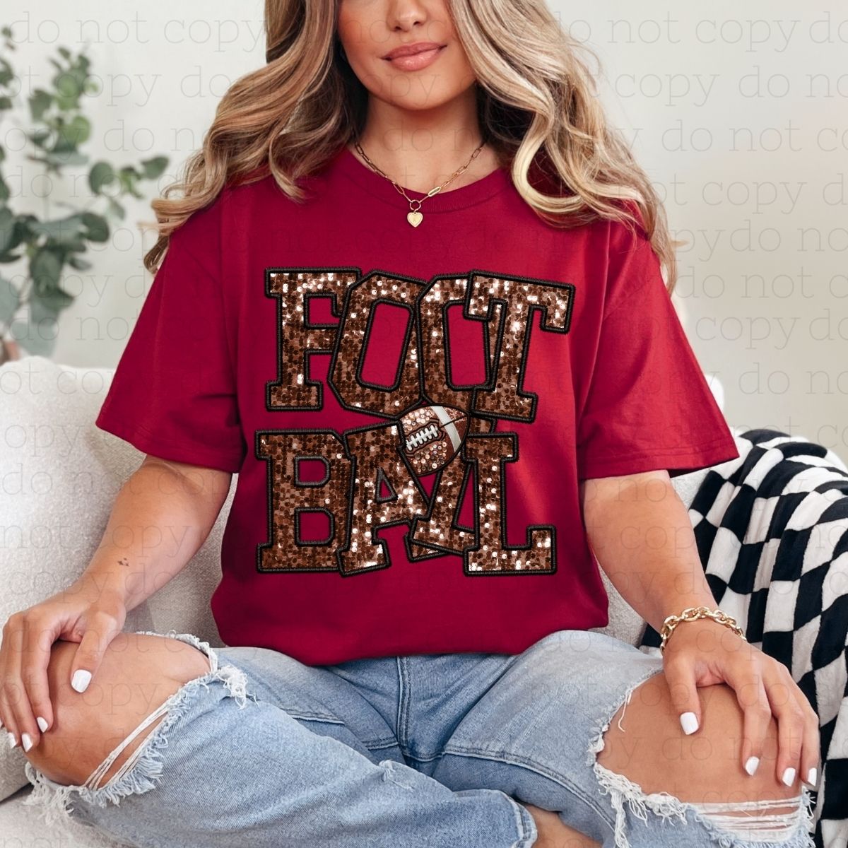 FOOTBALL *FAUX SEQUIN/FAUX EMBROIDERY* - DTF TRANSFER