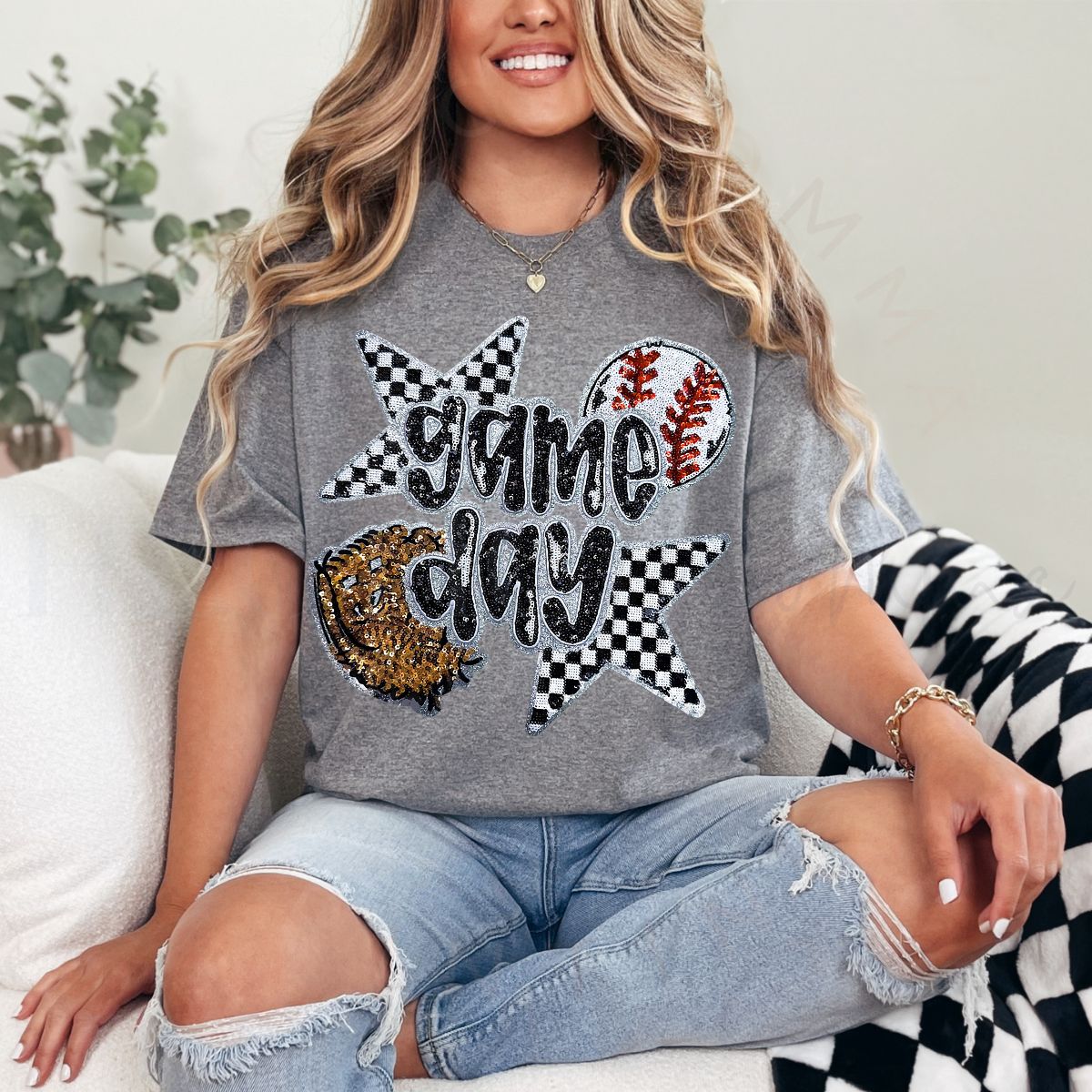 COQUETTE BASEBALL GAME DAY - FAUX SEQUIN - DTF TRANSFER