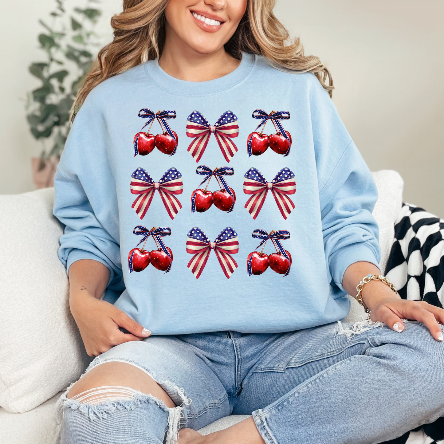 PATRIOTIC FLAG BOWS & CHERRIES - DTF TRANSFER - Hectic Momma Printing
