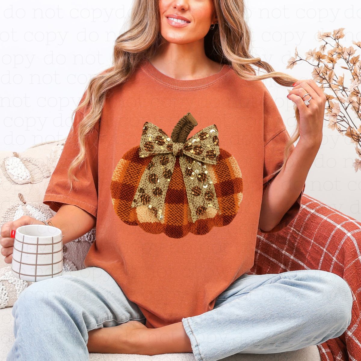 COQUETTE PUMPKIN W/ A BOW *FAUX YARN/FAUX SEQUIN* - DTF TRANSFER