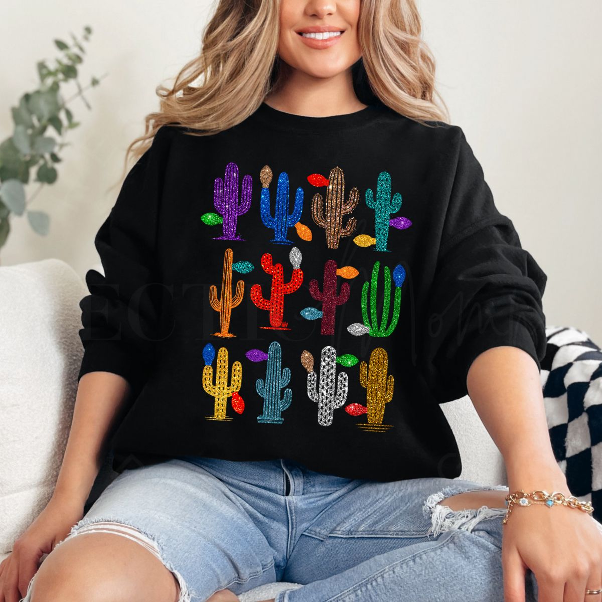 COLORFUL CACTUS *FAUX GLITTER* - DTF TRANSFER - Hectic Momma Printing