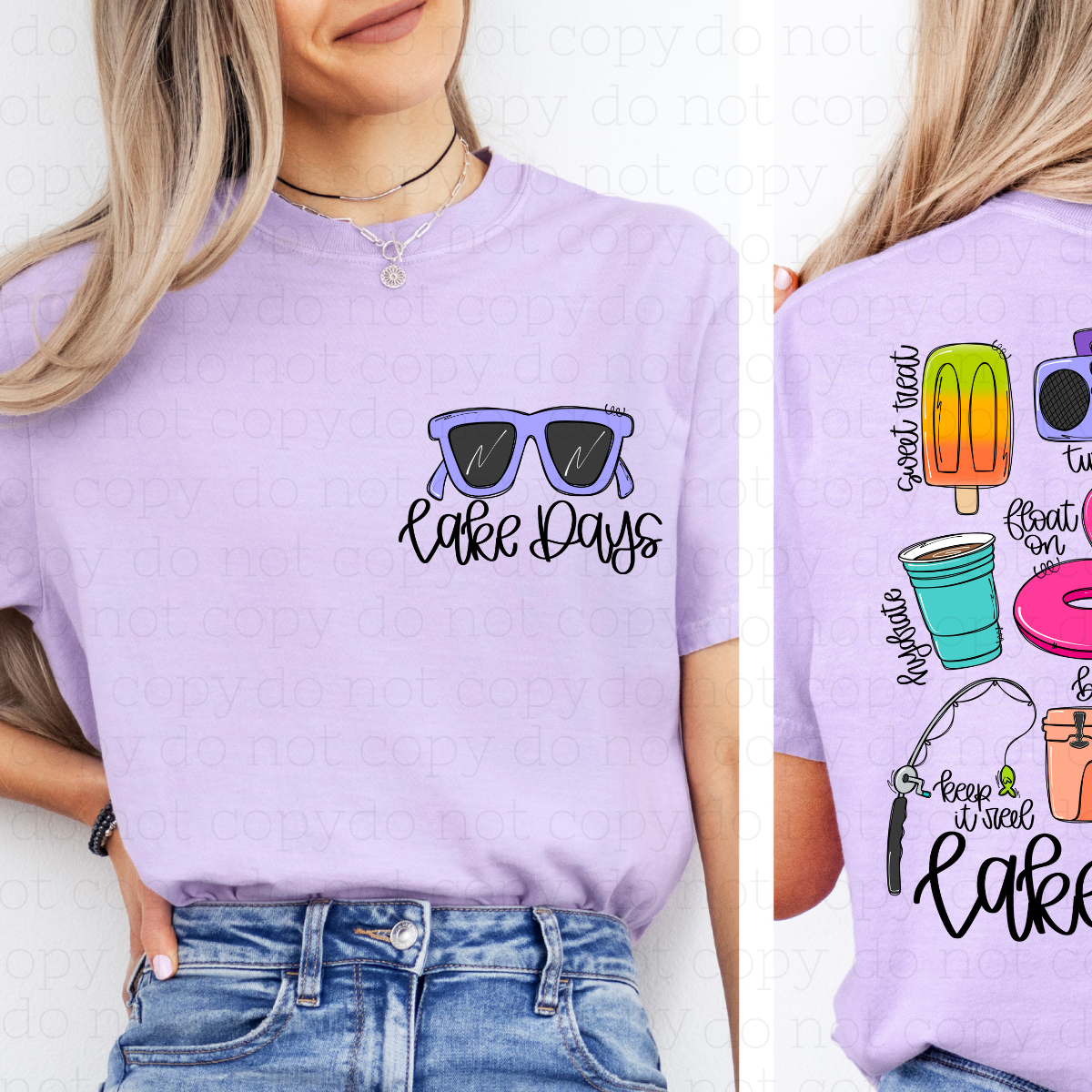 LAKE DAYS SUNGLASSES DOODLE - FRONT+BACK - DTF TRANSFER - Hectic Momma Printing