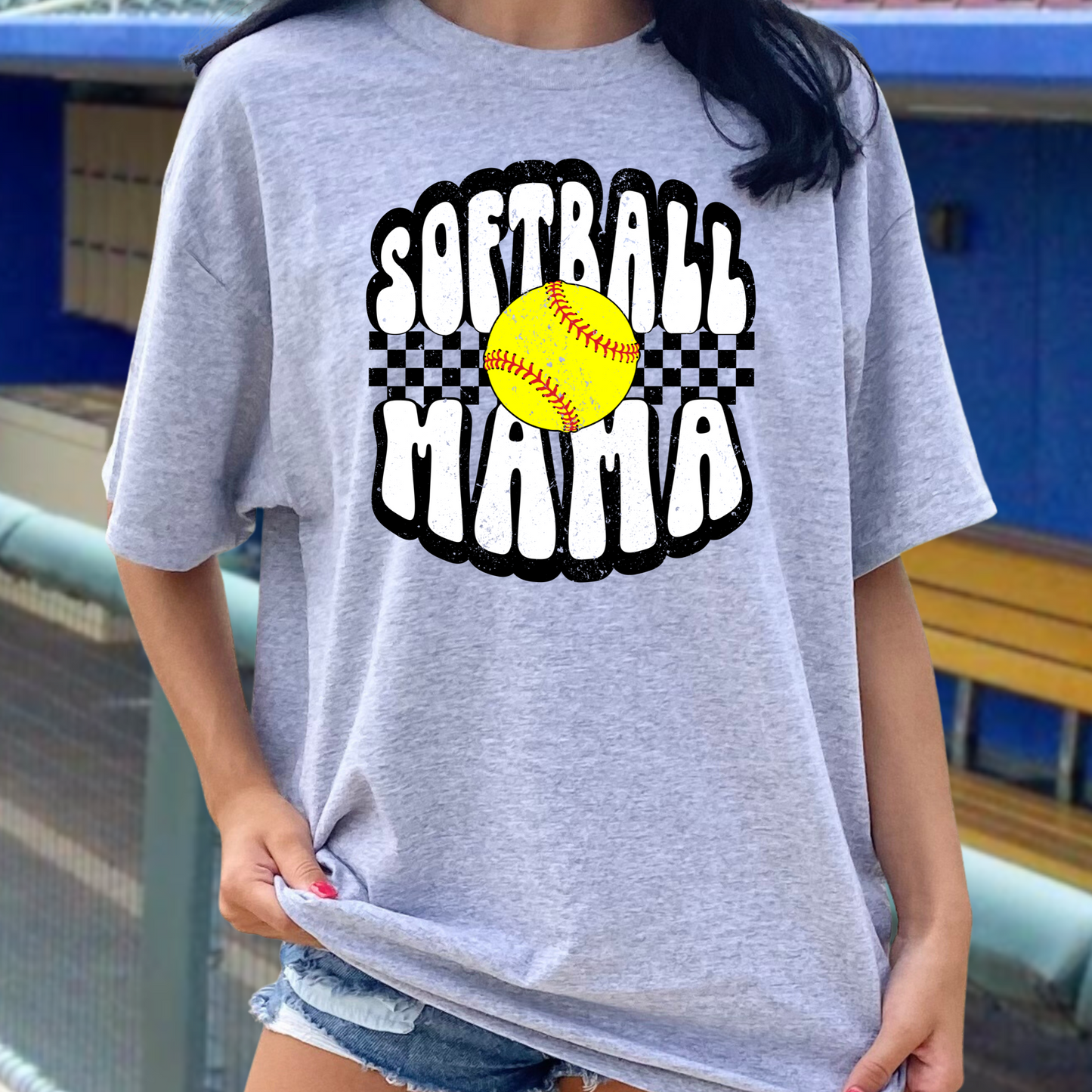 CHECKED SOFTBALL MAMA - DTF TRANSFER - Hectic Momma Printing