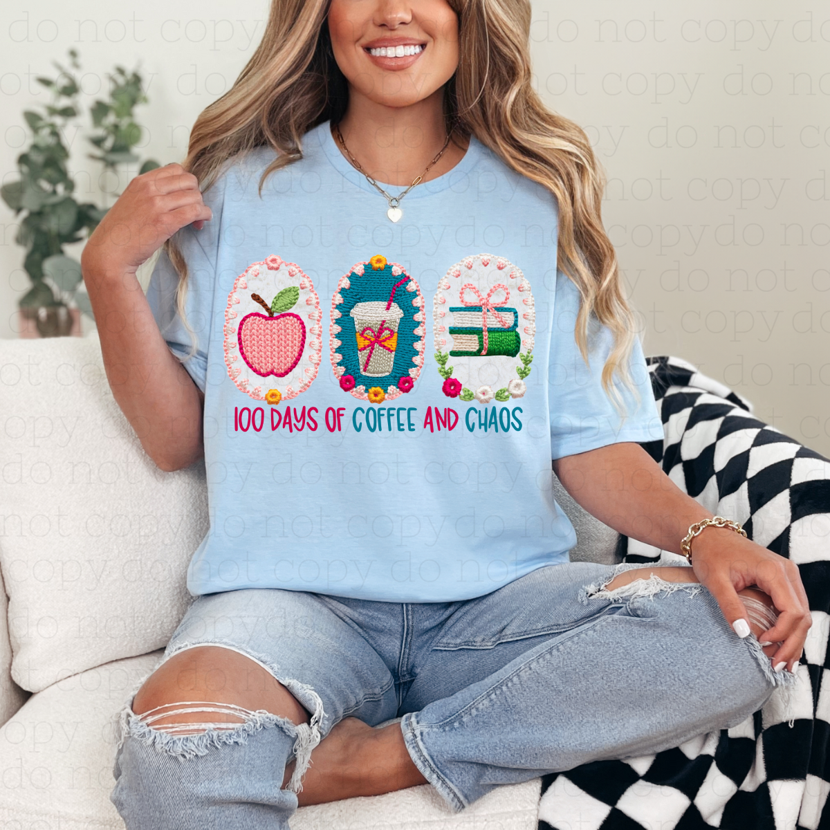 COQUETTE 100 DAYS OF COFFEE AND CHAOS - FAUX YARN - DTF TRANSFER