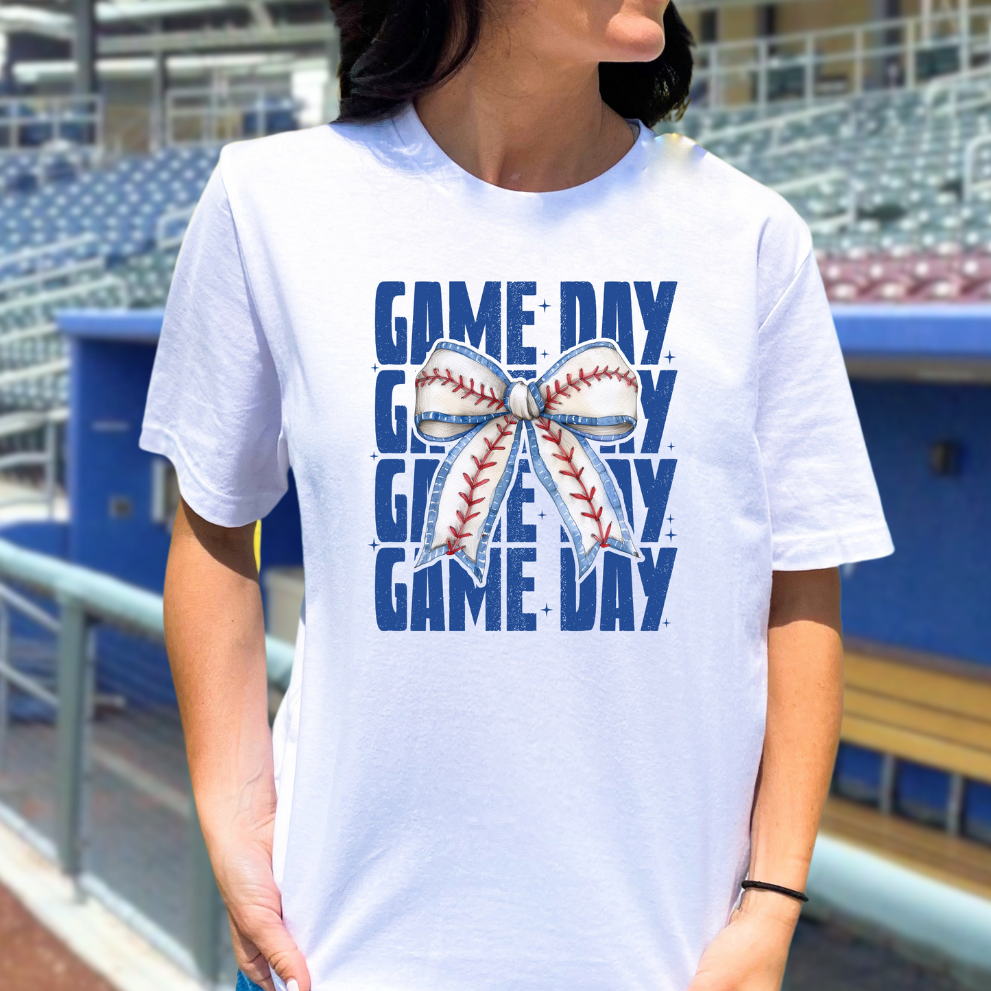 BLUE GAME DAY BOW BASEBALL - DTF TRANSFER - Hectic Momma Printing