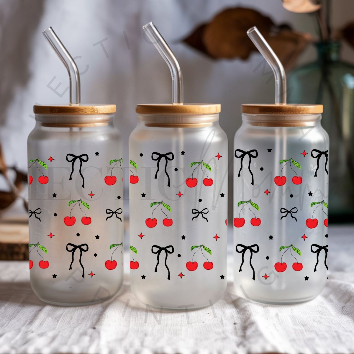 COQUETTE CHERRIES AND BOWS - UV DTF - Hectic Momma Printing