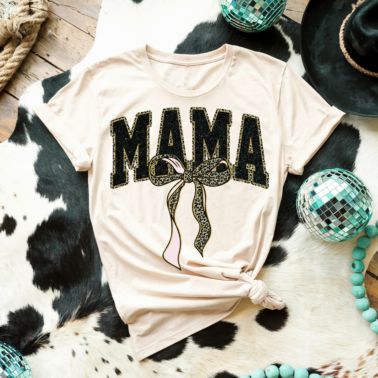 MAMA BOW FAUX GLITTER - DTF TRANSFER - Hectic Momma Printing