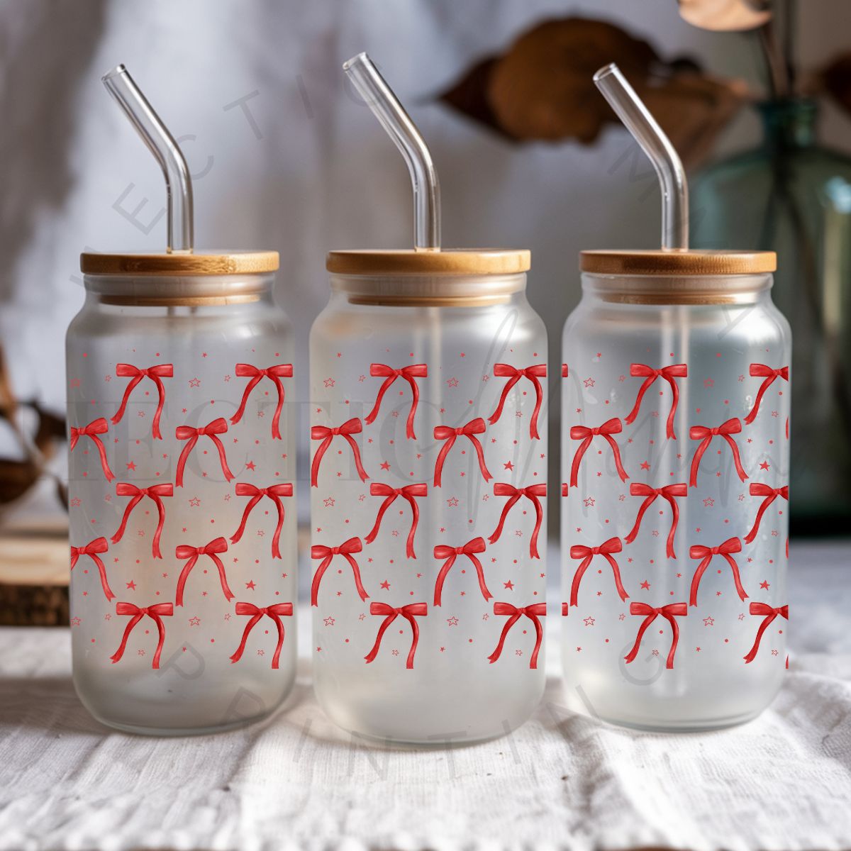 COQUETTE RED BOWS - UV DTF - Hectic Momma Printing