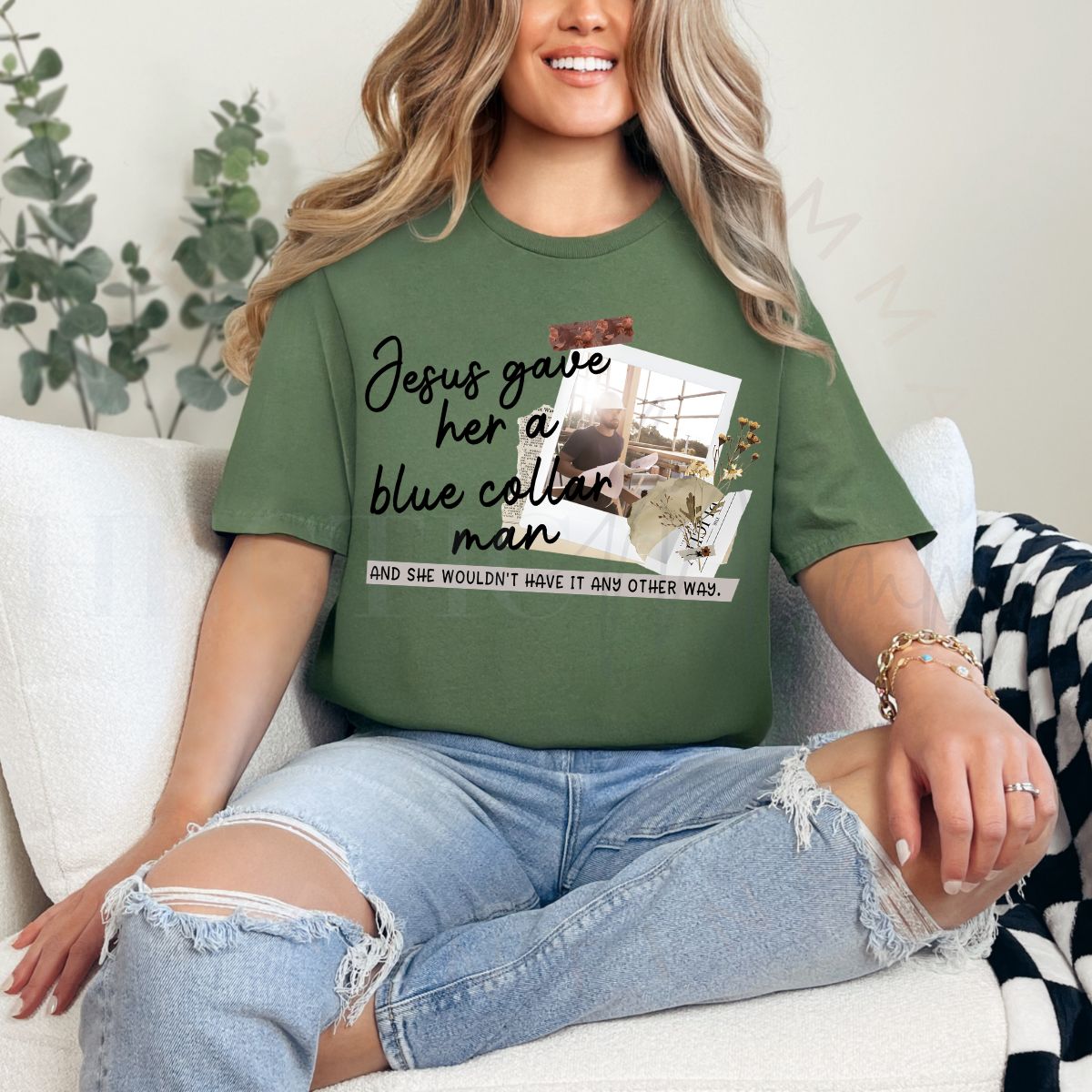 JESUS GAVE HER A BLUE COLLAR MAN - DTF TRANSFER
