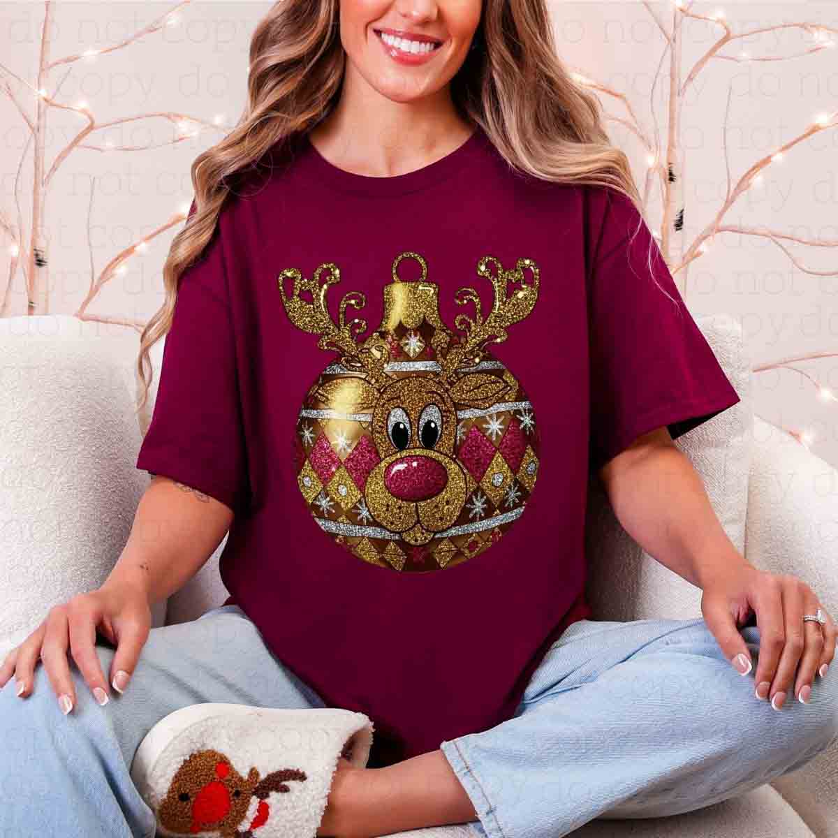 REINDEER ORNAMENT *FAUX GLITTER* - DTF TRANSFER