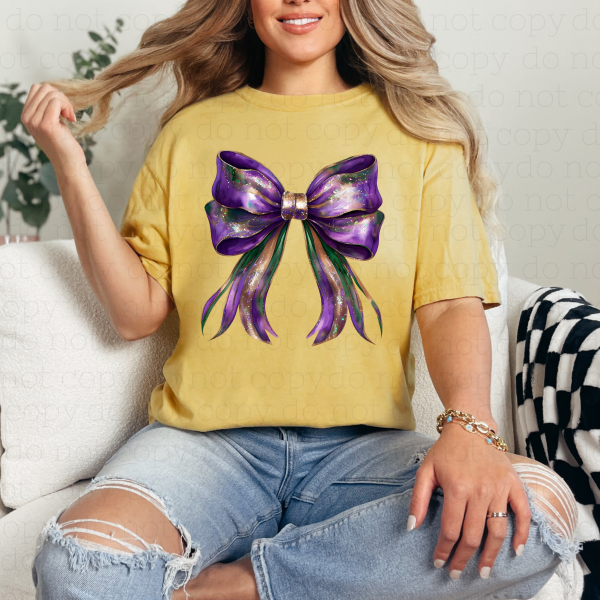 COQUETTE MARDI GRAS BOW - FAUX GLITTER - DTF TRANSFER