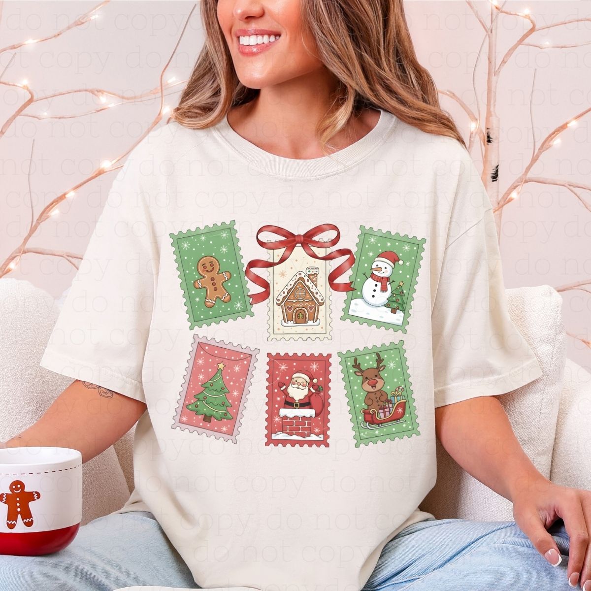 COQUETTE CHRISTMAS POSTAGE DOODLE - DTF TRANSFER - Hectic Momma Printing