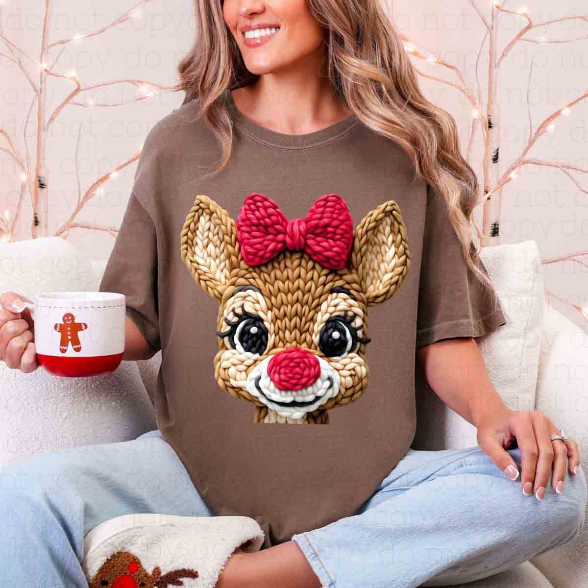 COQUETTE PINK NOSE REINDEER *FAUX YARN* - DTF TRANSFER