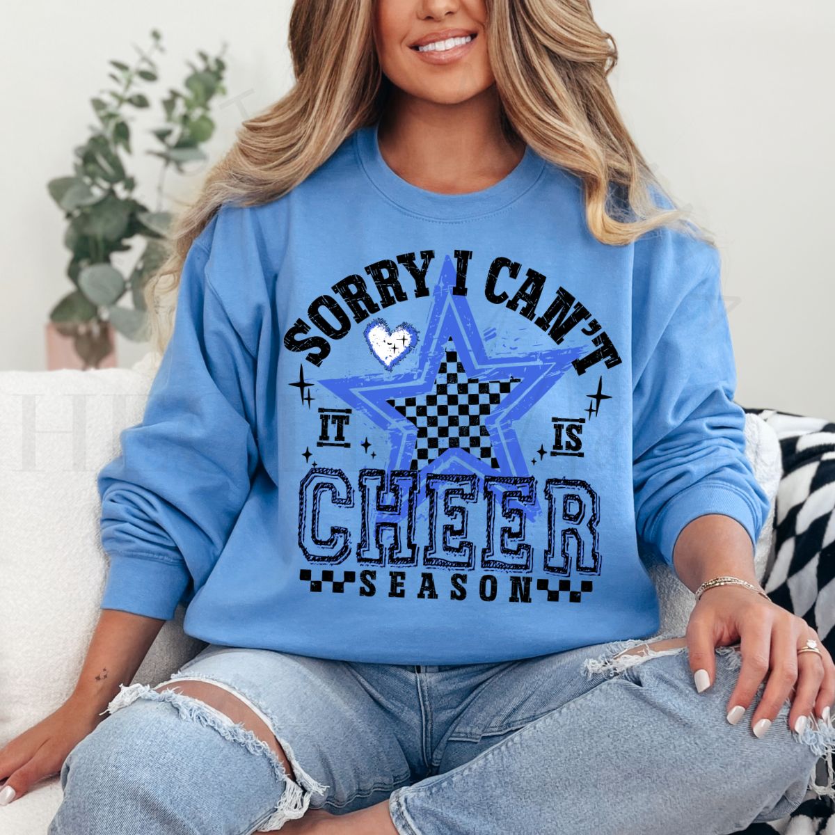 SORRY I CAN'T IT IS CHEER SEASON *ROYAL BLUE/BLACK* - DTF TRANSFER