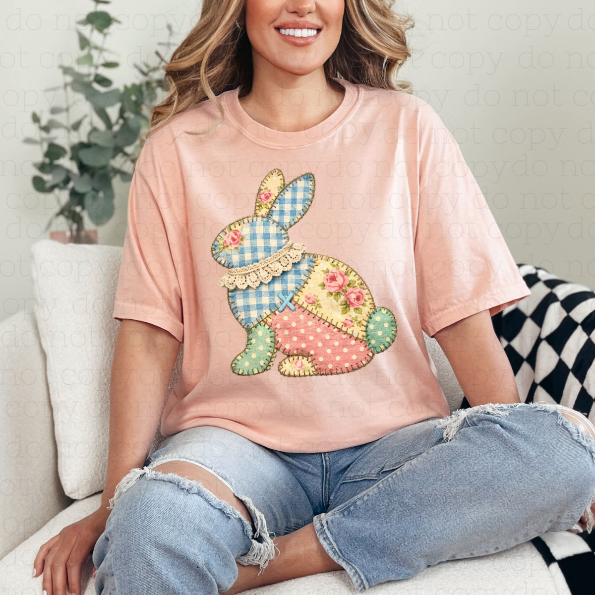 PATCHWORK EASTER BUNNY - FAUX YARN - DTF TRANSFER