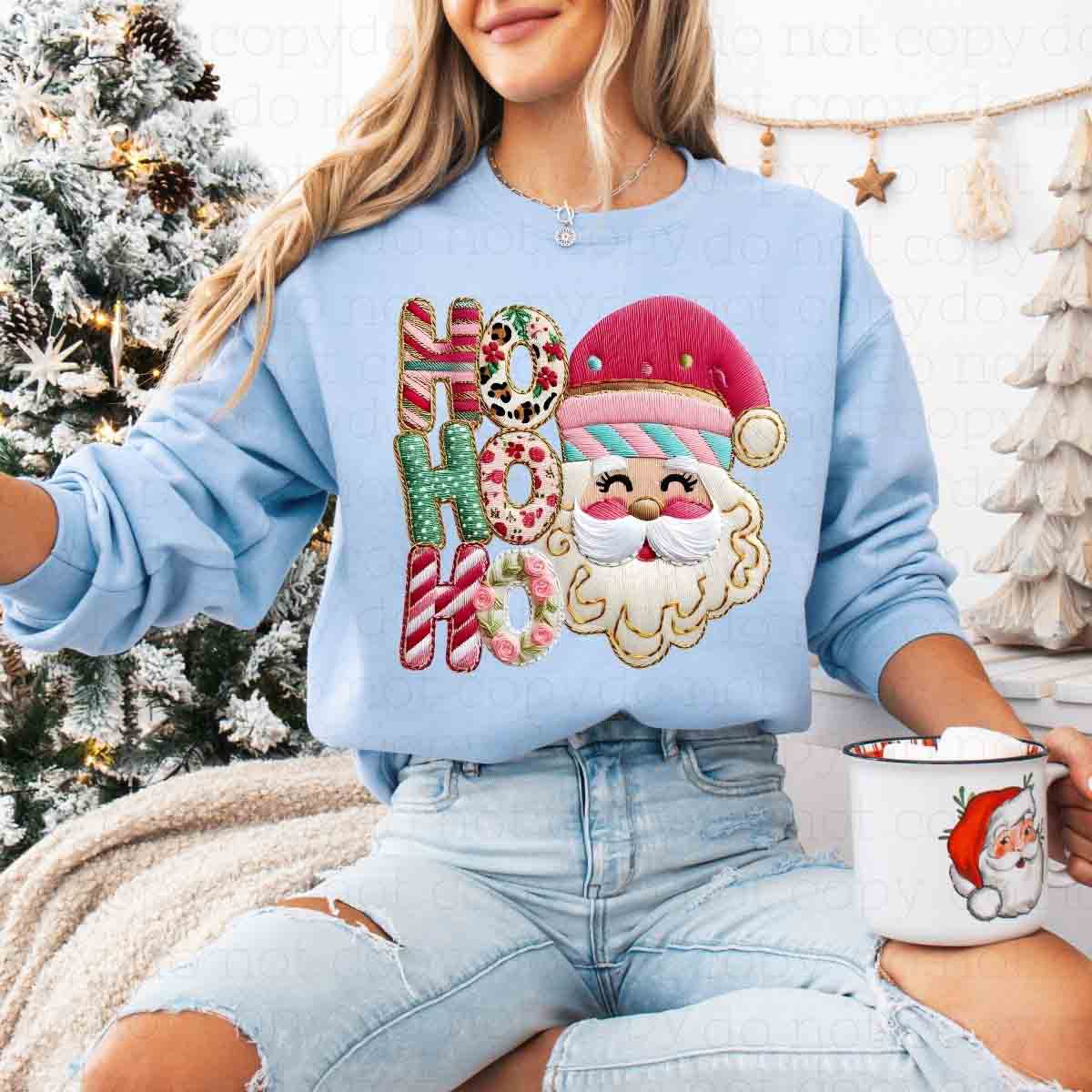 HO HO HO PINK SANTA *FAUX YARN* - DTF TRANSFER