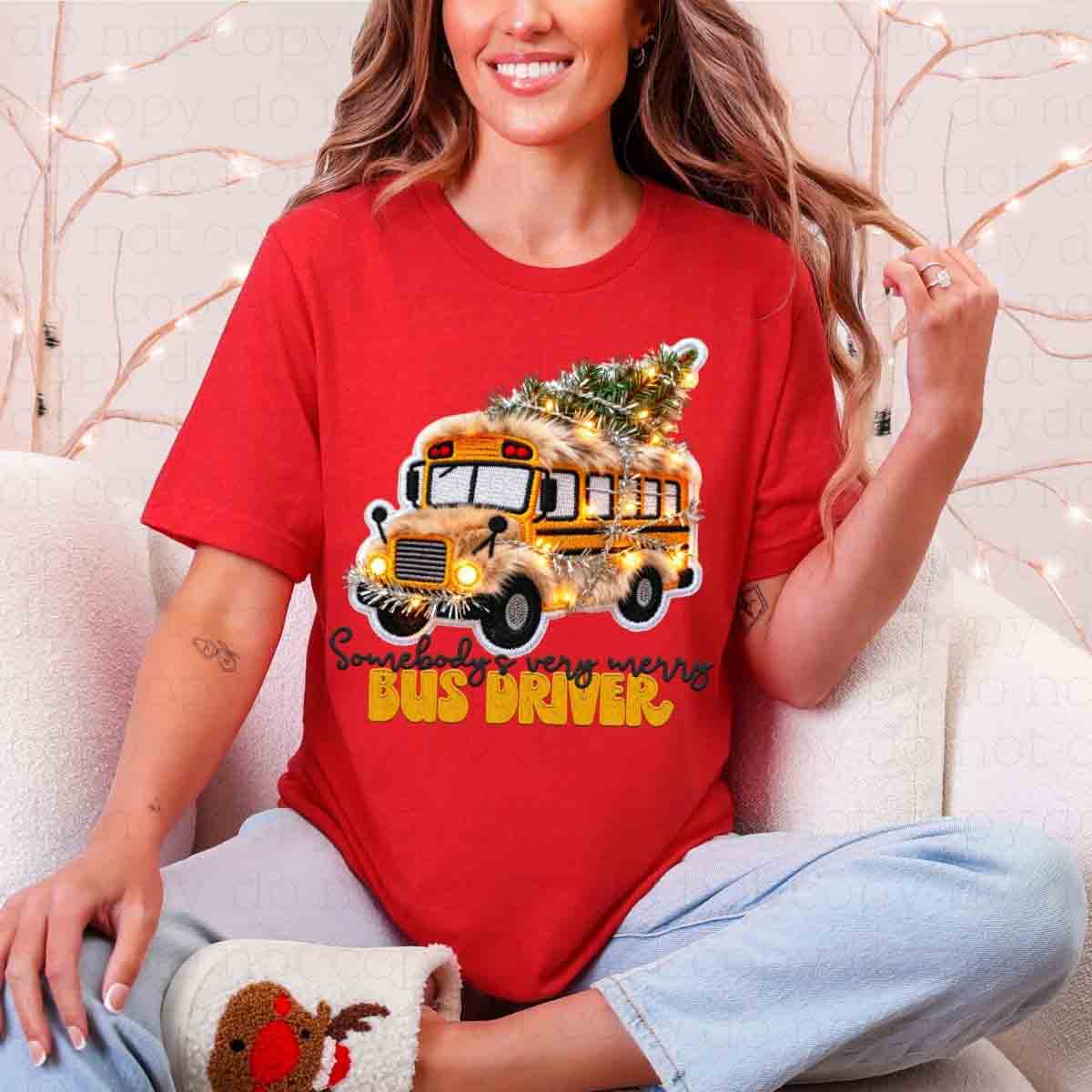 SOMEBODY'S VERY MERRY BUS DRIVER *FAUX YARN* - DTF TRANSFER