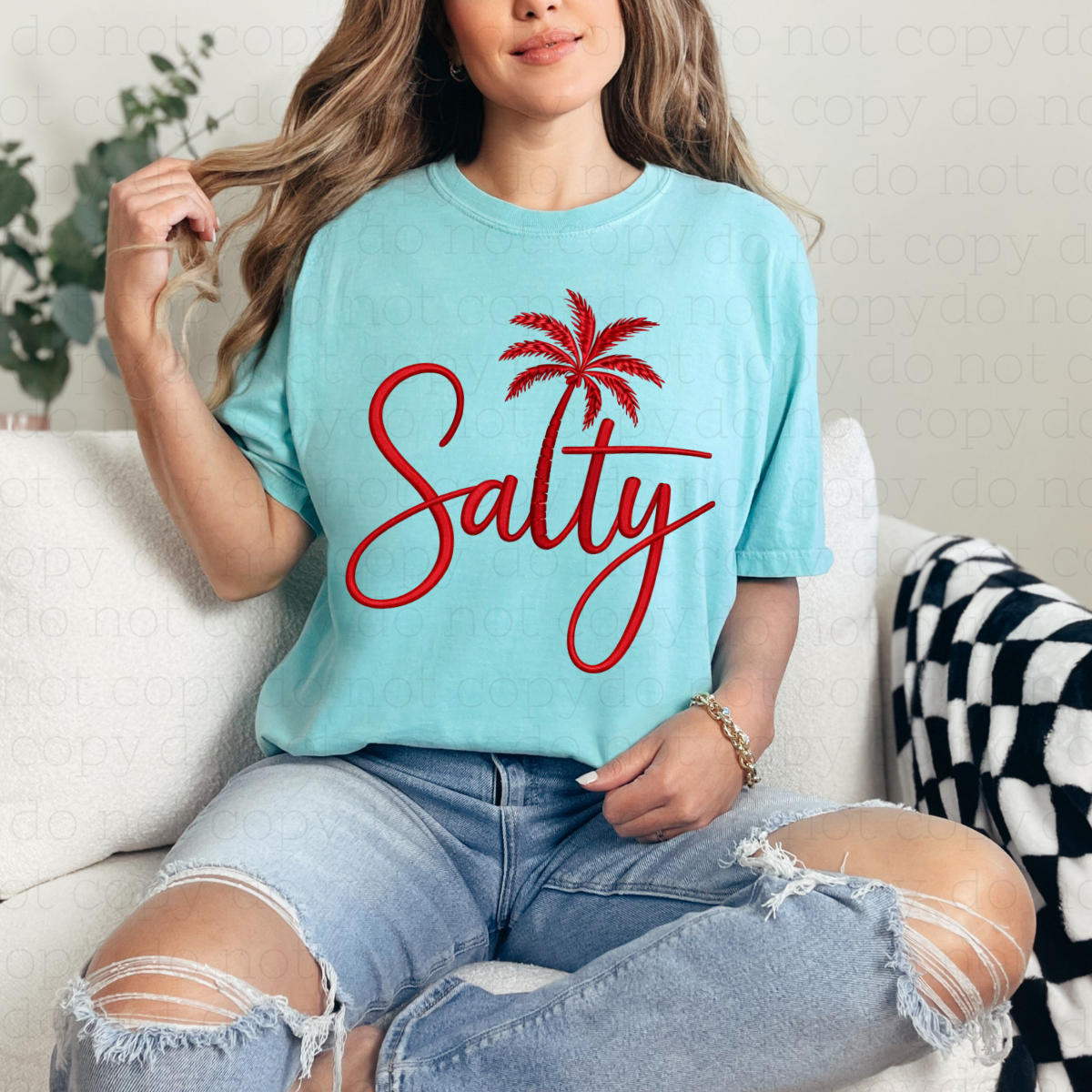 SALTY - FAUX EMBROIDERY - DTF TRANSFER - Hectic Momma Printing