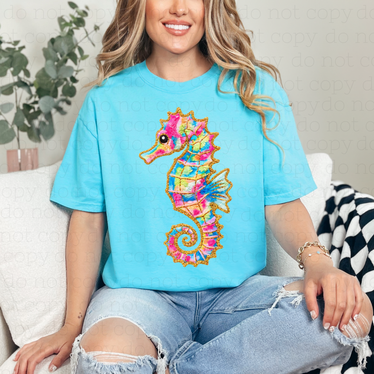 RAINBOW SEAHORSE - FAUX GLITTER - DTF TRANSFER - Hectic Momma Printing