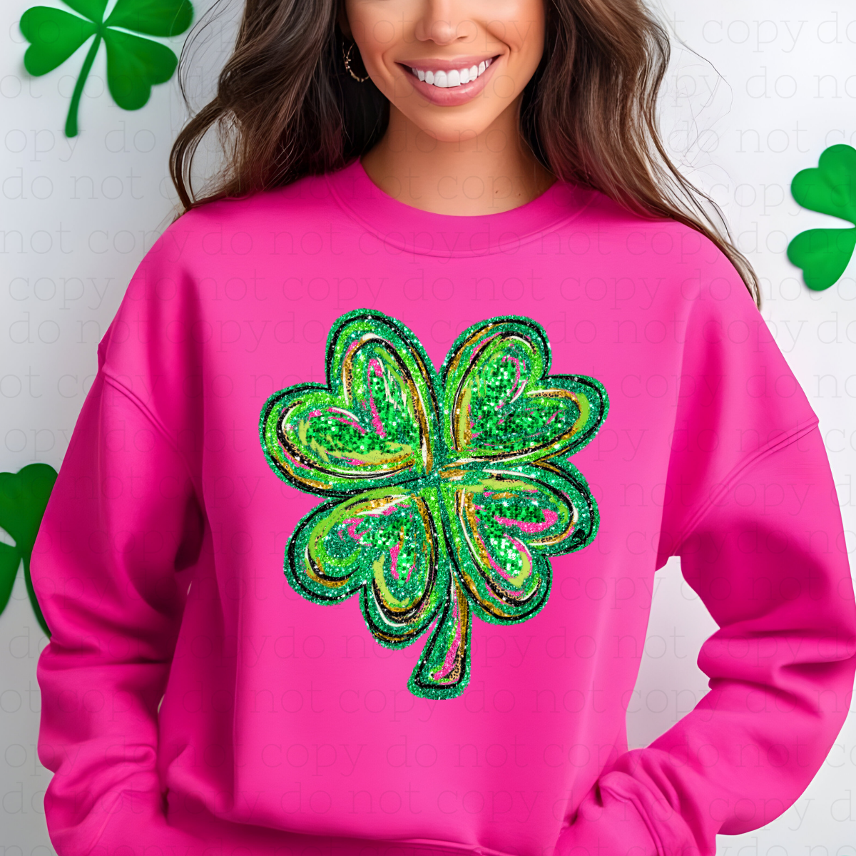 SPARKLY 4 LEAF CLOVER - FAUX GLITTER - DTF TRANSFER