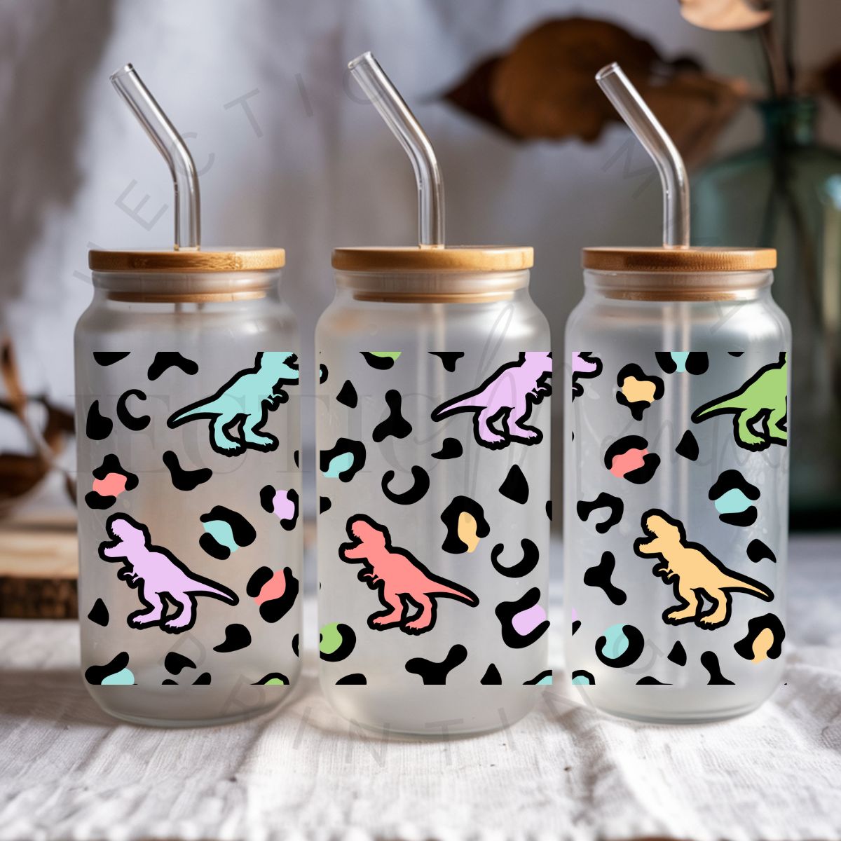 RAINBOW ANIMAL PRINT DINOS - UV DTF