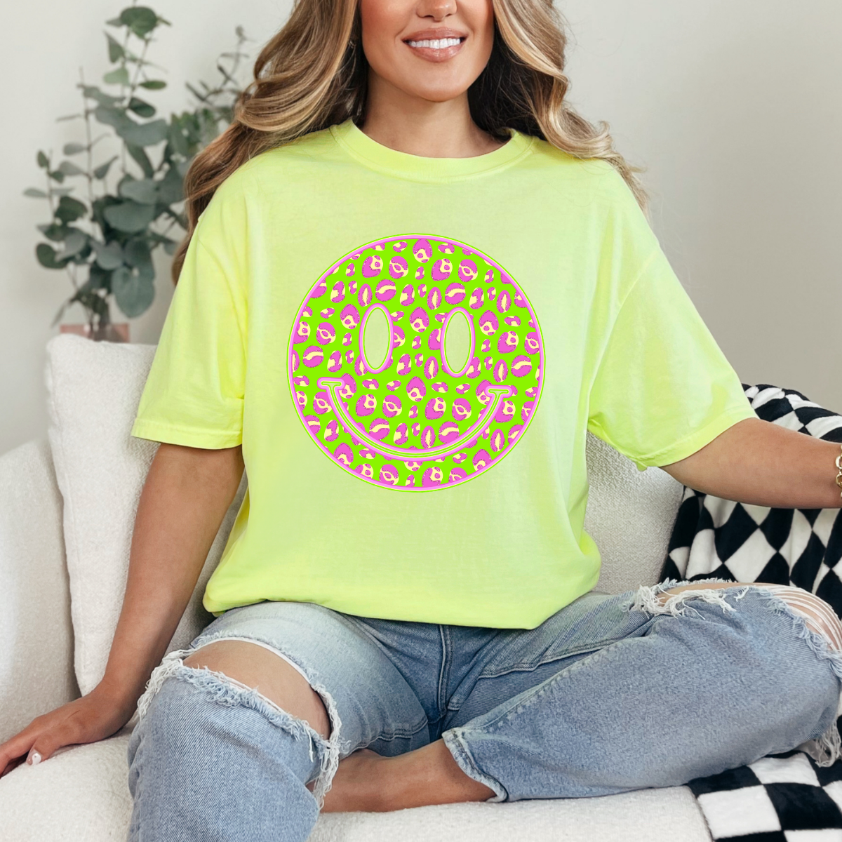 BRIGHT LEOPARD PRINT SMILEY - DTF TRANSFER - Hectic Momma Printing