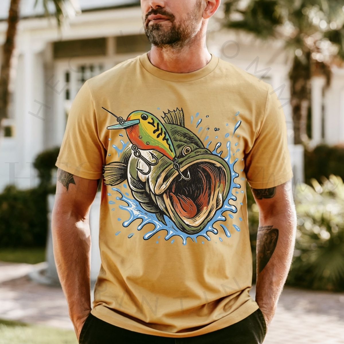 HOOKED BASS *W/GRUNGE* - DTF TRANSFER