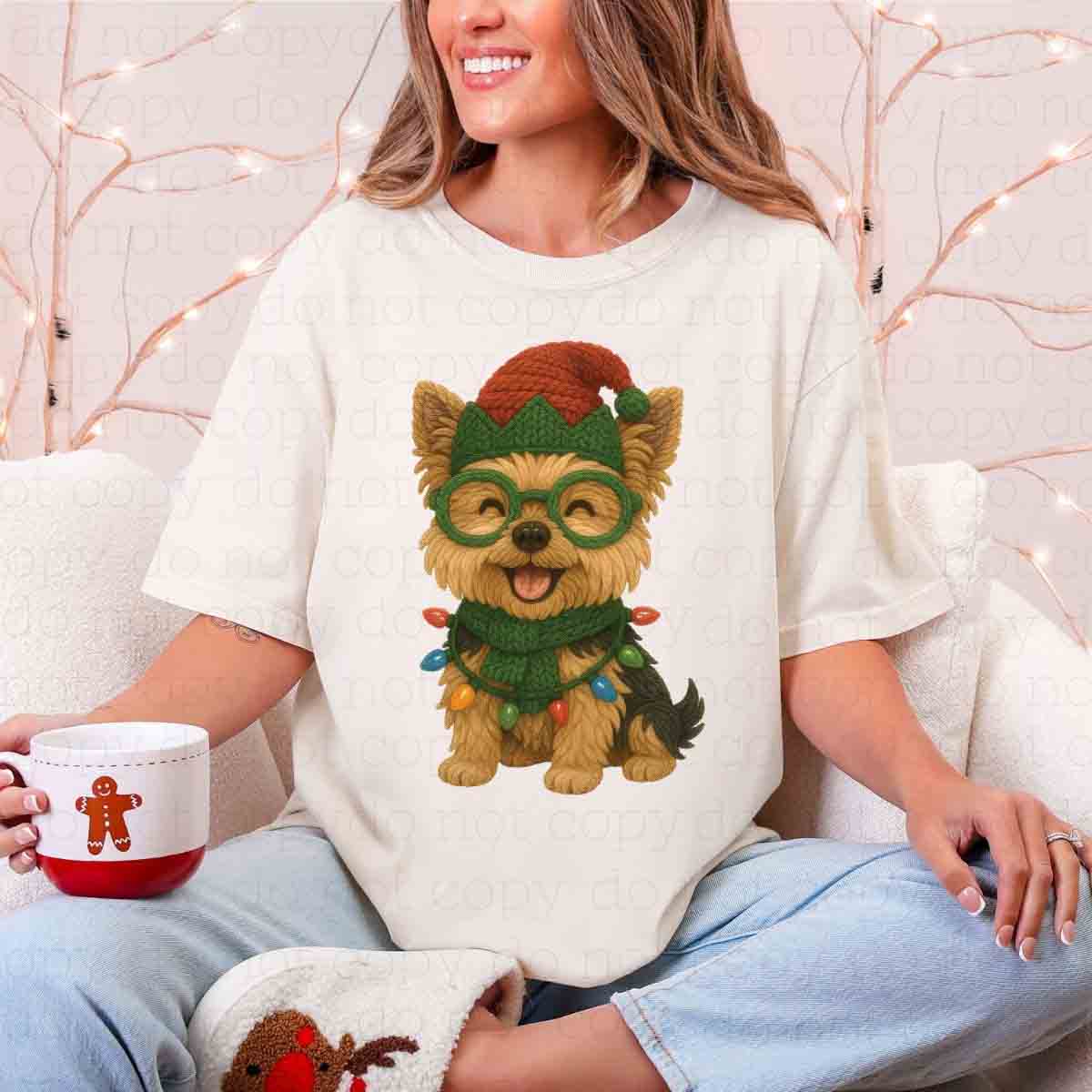 CHRISTMAS YORKIE *FAUX YARN* - DTF TRANSFER