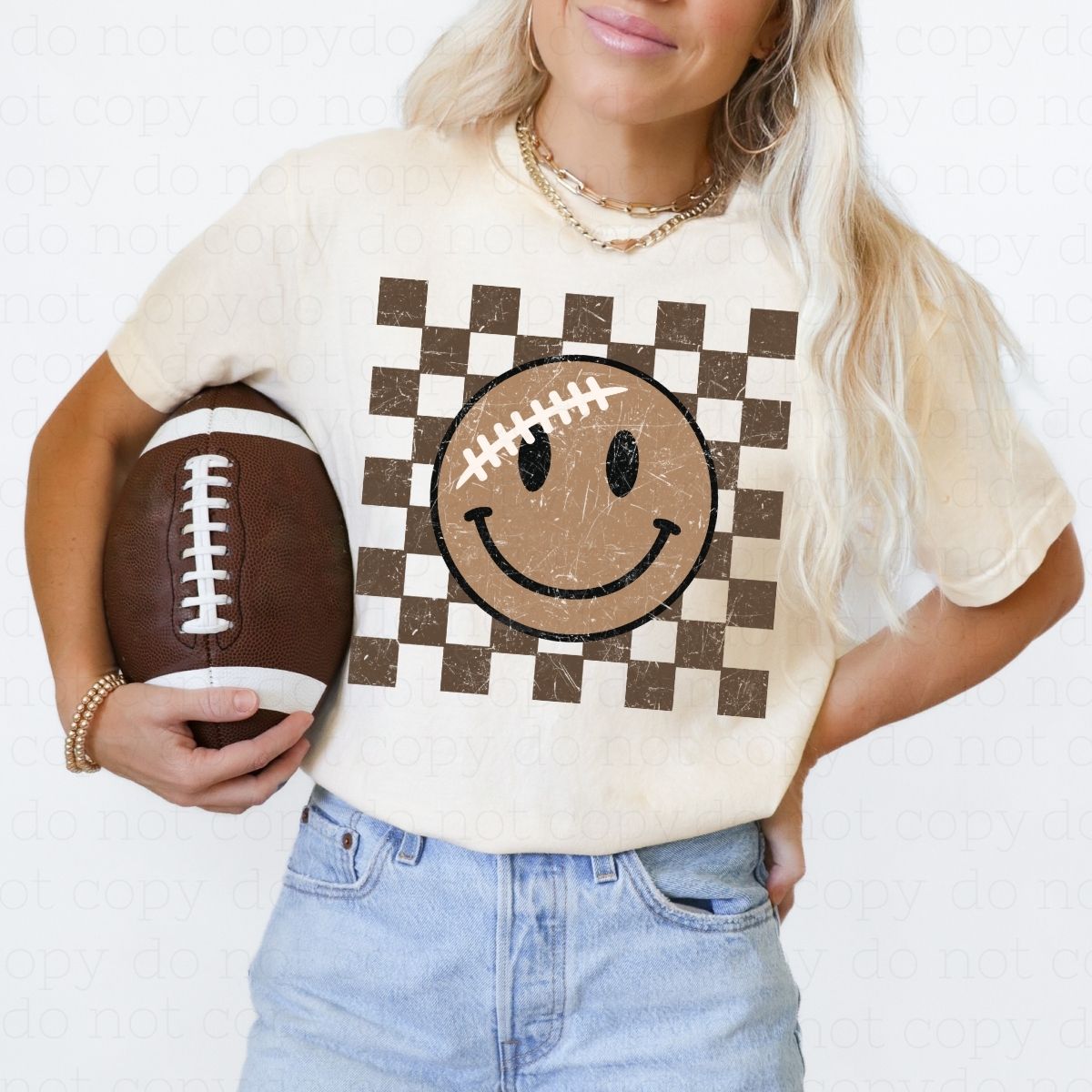 CHECKERED FOOTBALL SMILEY FACE - DTF TRANSFER