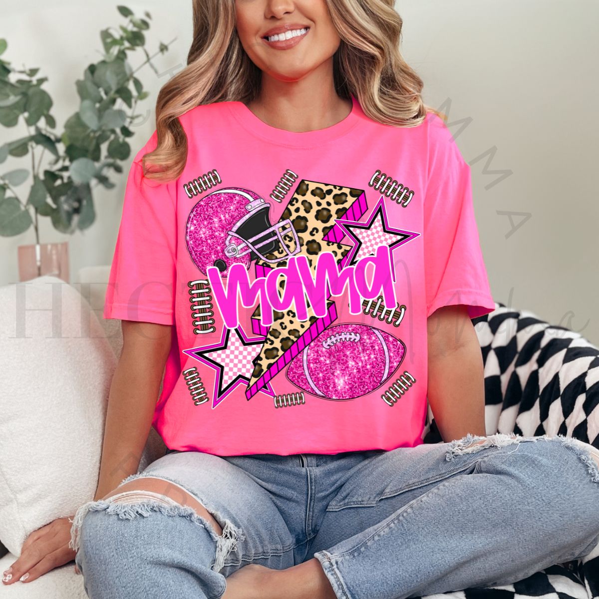 FOOTBALL MAMA *FAUX GLITTER* - DTF TRANSFER