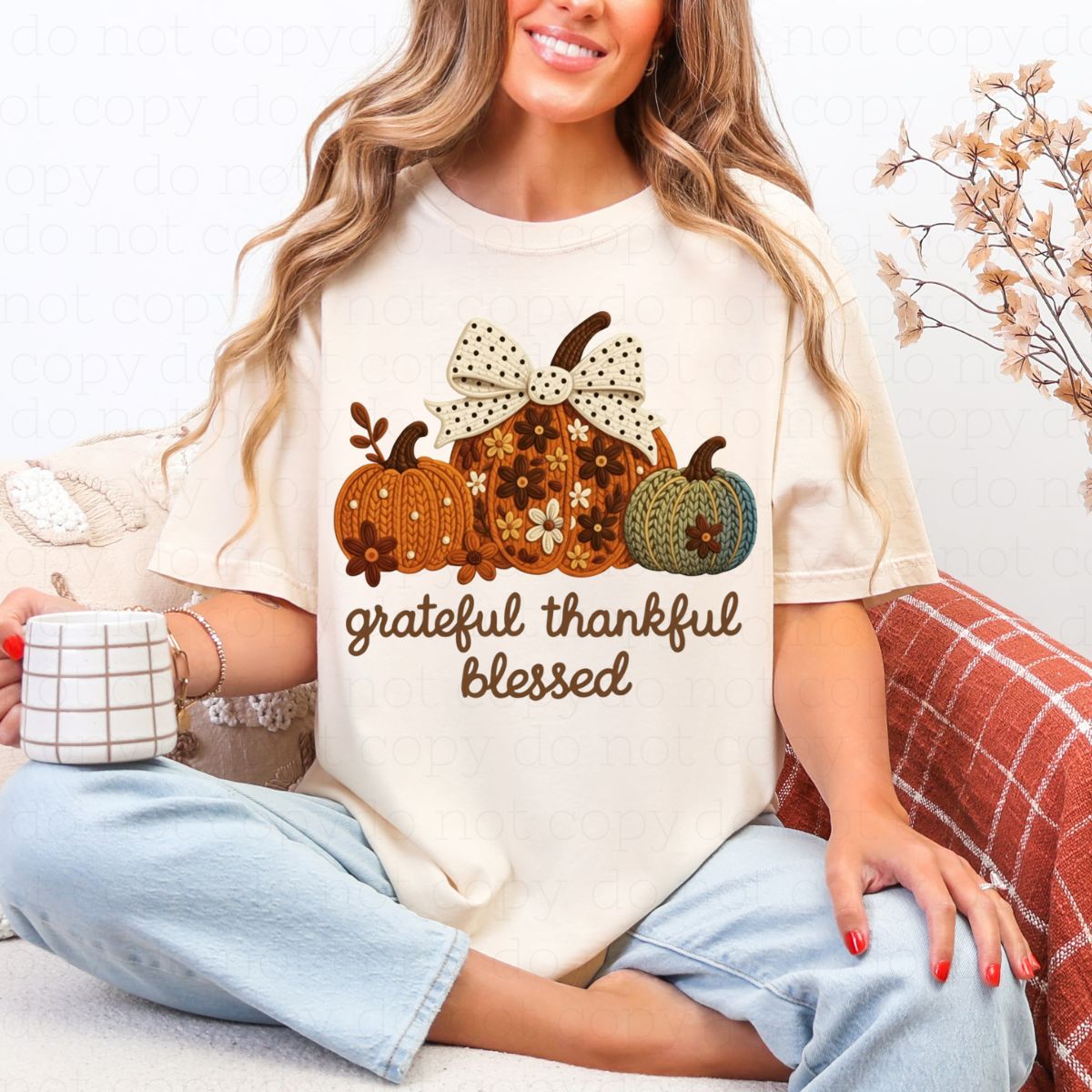 COQUETTE GRATEFUL THANKFUL BLESSED *FAUX YARN* - DTF TRANSFER