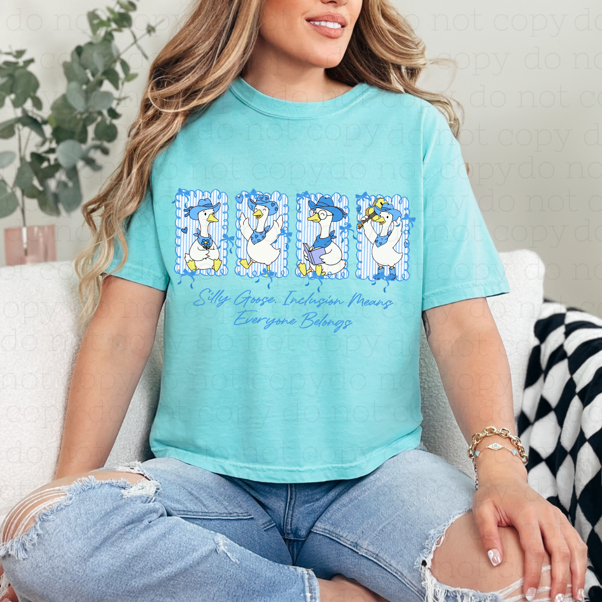 COQUETTE SILLY GOOSE INCLUSION MEANS EVERYONE BELONGS - BLUE TEXT - DTF TRANSFER