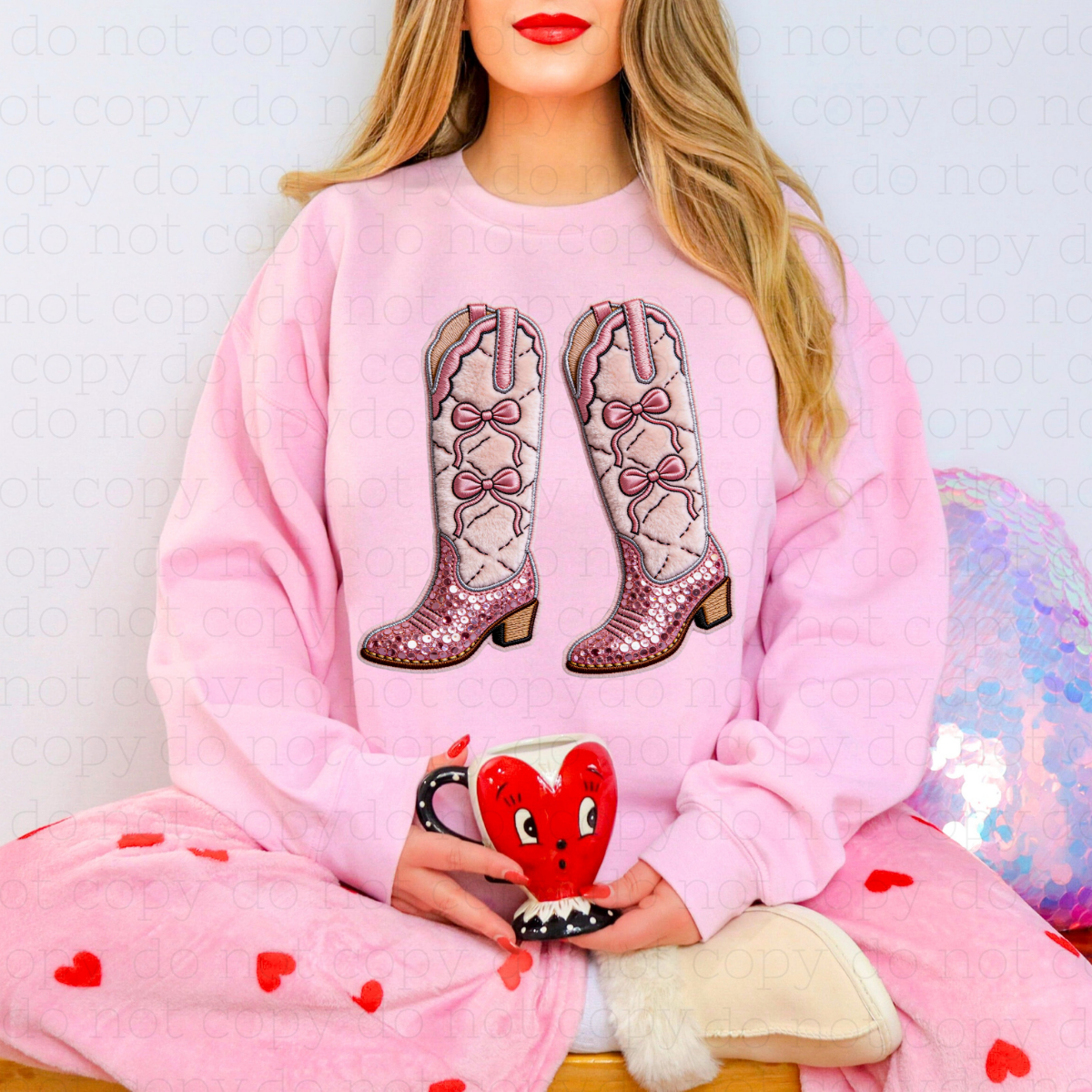 COQUETTE GIRLY COWGIRL BOOTS - FAUX EMBROIDERY + FAUX SEQUIN - DTF TRANSFER