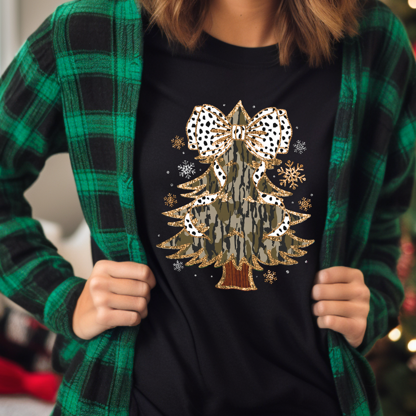 COQUETTE CAMO CHRISTMAS TREE *FAUX GLITTER* - DTF TRANSFER - Hectic Momma Printing