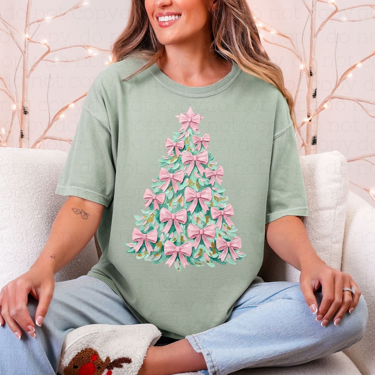 COQUETTE PAINTED CHRISTMAS TREE WITH PINK BOWS - DTF TRANSFER