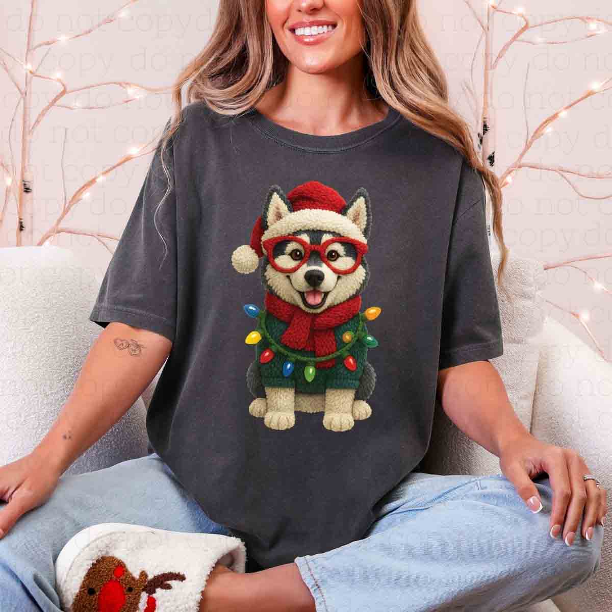 CHRISTMAS HUSKY *FAUX YARN* - DTF TRANSFER