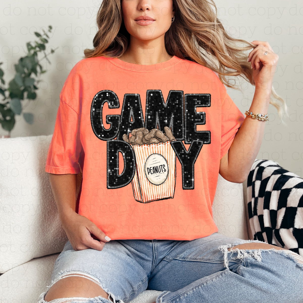 GAME DAY WITH PEANUTS - FAUX EMBROIDERY + FAUX SEQUIN - DTF TRANSFER - Hectic Momma Printing