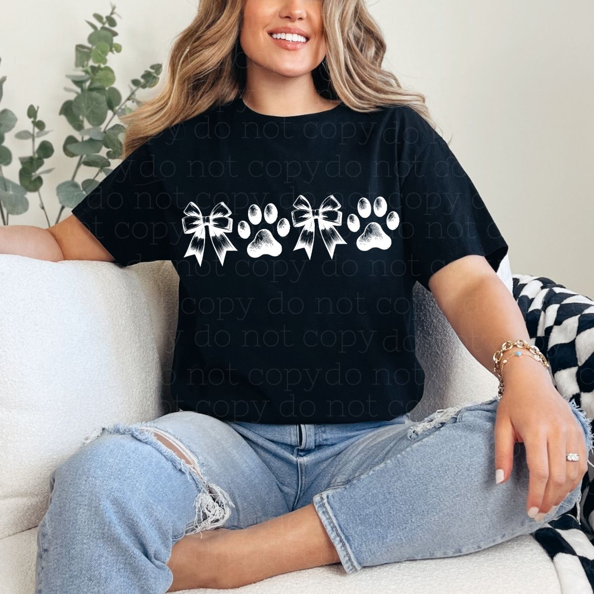 COQUETTE BOWS AND PAW PRINTS *WHITE* - DTF TRANSFER