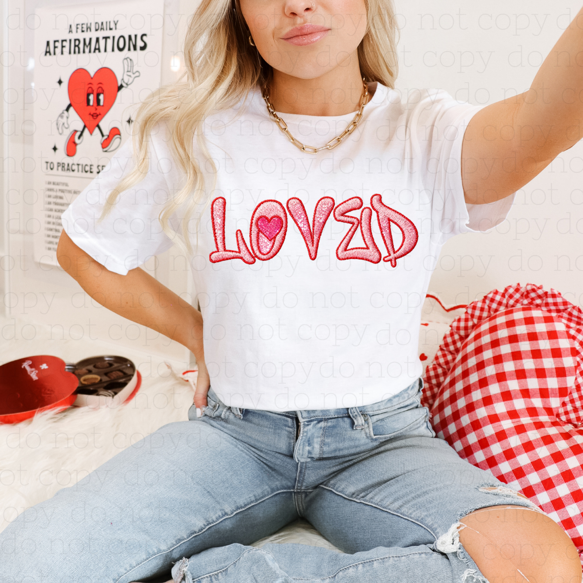 LOVED - FAUX EMBROIDERY + FAUX GLITTER - DTF TRANSFER