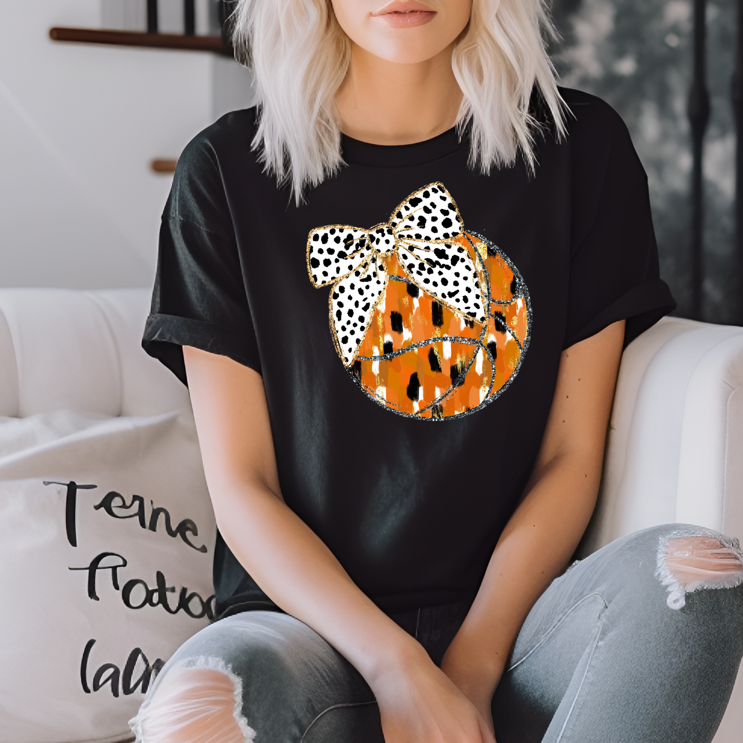 COQUETTE BASKETBALL BLACK FAUX GLITTER DTF TRANSFER - Hectic Momma Printing