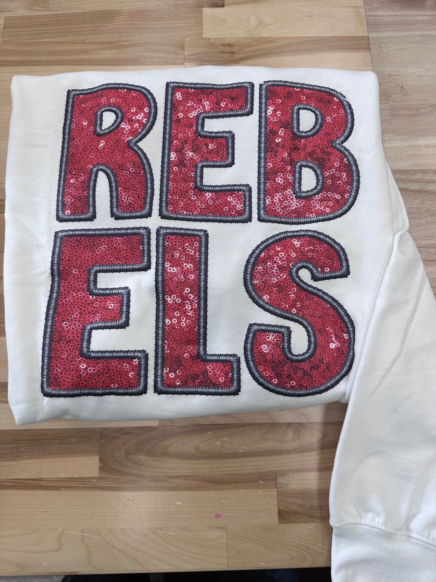 rebels faux sequin faux embroidered sweatshirt - Hectic Momma Printing