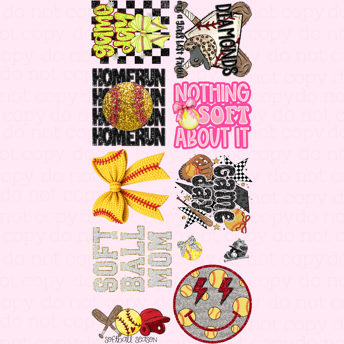 Softball – Premade DTF Gang Sheet | Ready to Press - Hectic Momma Printing