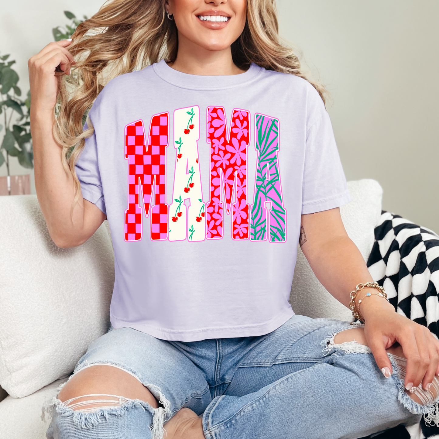 BRIGHT PINK MAMA & CHERRIES - DTF TRANSFER