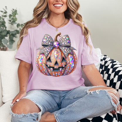 FAUX SEQUIN PUMPKIN WITH BOW - DTF TRANSFER