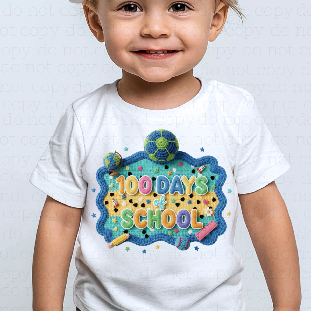 100 DAYS OF SCHOOL - BLUE FAUX YARN - DTF TRANSFER