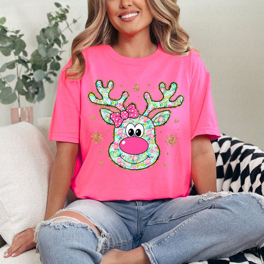 COQUETTE FLORAL REINDEER *FAUX GLITTER* - DTF TRANSFER
