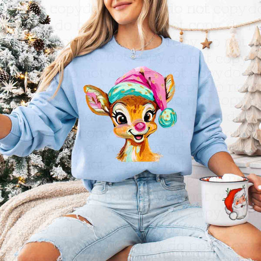 PINK AND TEAL PAINTED REINDEER - DTF TRANSFER