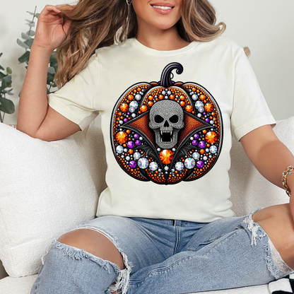 FAUX SEQUIN PUMPKIN WITH VAMPIRE - DTF TRANSFER