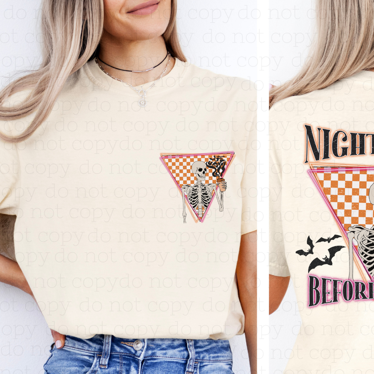 SKELLY NIGHTMARE BEFORE COFFEE - FRONT+BACK - DTF TRANSFER - Hectic Momma Printing